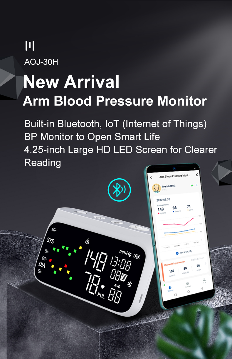 AOJ-30H Arm Blood Pressure Monitor 4.25-inch LED Large Screen Smart ...